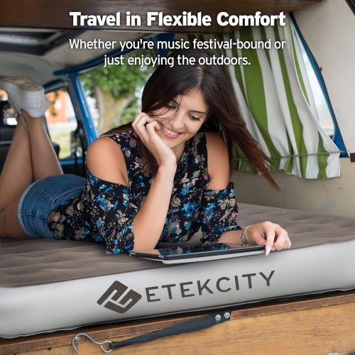  Etekcity Twin Queen Size Camping Air Mattress Blow Up Bed Inflatable Mattress Raised Airbed with Rechargeable Pump for Guest, Camping, Height 9, 1-Year Warranty, Storage Bag