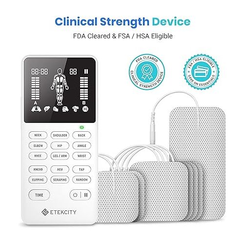  Etekcity FSA/HSA Eligible TENS Unit Muscle Stimulator Accessories Machine with 4 Channels, Back Massager, Pain Relief for Period Cramp, Sciatica, Nerve, Rechargeable Electric Medical Physical Therapy