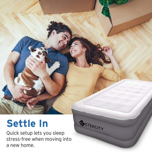  [아마존 핫딜]  [아마존핫딜]Etekcity Air Mattress with Built-in Pump 16.5- Queen Twin Inflatable Blow Up Mattress Raised Air Bed with External Valve for Camping, Friends, Storage Bag, 2-Year Warranty, White