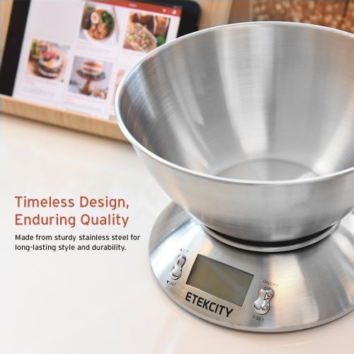  [아마존 핫딜]  [아마존핫딜]Etekcity Digital Kitchen Food Multifunction Removable Bowl 2.15L Liquid Volume Room Temperature and Timer, 11lb 5kg, Backlight Scales, 8.4 8.4 3.6 inch, Silver