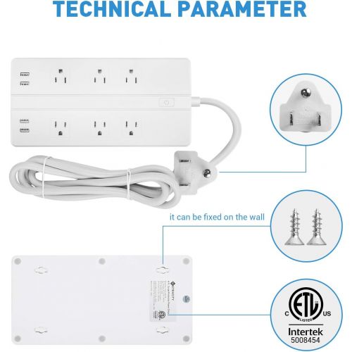  [아마존 핫딜]  [아마존핫딜]Etekcity 6-Outlet Surge Protector Power Strip with 4 USB Charging Ports, 5610 Joules,6 Ft Long Cord & Mounting Holes, FCC Certified,ETL Listed, White