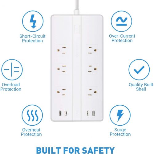  [아마존 핫딜]  [아마존핫딜]Etekcity 6-Outlet Surge Protector Power Strip with 4 USB Charging Ports, 5610 Joules,6 Ft Long Cord & Mounting Holes, FCC Certified,ETL Listed, White