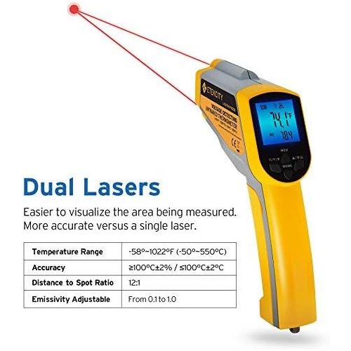  [아마존 핫딜]  [아마존핫딜]Etekcity Lasergrip 1025D Digital Dual Infrared Laser Thermometer Temperature Gun-58℉~1022℉ (-50℃~550℃) with Adjustable Emissivity, Non-Contact Voltage Tester (NCV)
