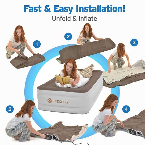  [아마존 핫딜]  [아마존핫딜]Etekcity Air Mattress Upgraded Twin Size Inflatable Airbed Blow Up Air Bed Raised Mattress with Built-in Pump for Camping, Guest, Hiking, Height 18”, 2-Year Warranty, Storage Bag