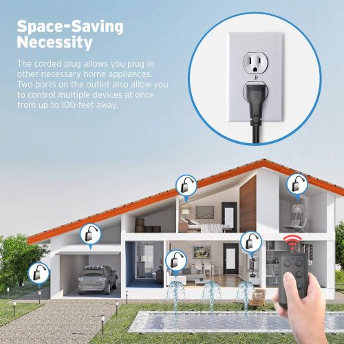  [아마존 핫딜]  [아마존핫딜]Etekcity Wireless Outdoor Remote Control Outlet, Weatherproof, 150ft Range Electrical Light Switch, 4 Grounded plugs, ETL Listed, Black (1 Remote Included)