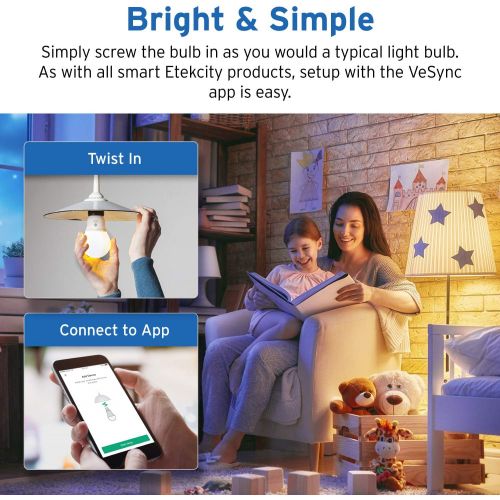  [아마존 핫딜] [아마존핫딜]Etekcity Smart Light Bulb, WiFi Dimmable Soft White LED Bulb, A19 E26, Work with Alexa, Google Home and IFTTT, Easy Setup, Schedule, No Hub Required, 60W Equivalent, 2700K, UL List