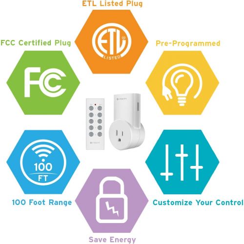  [아마존 핫딜] [아마존핫딜]Etekcity Wireless Remote Control Outlet Light Switch for Lights, Lamps, Christmas Decorations, Plug and Go, Up to 100 ft. Range, FCC, ETL Listed, White (Learning Code, 5Rx-2Tx)