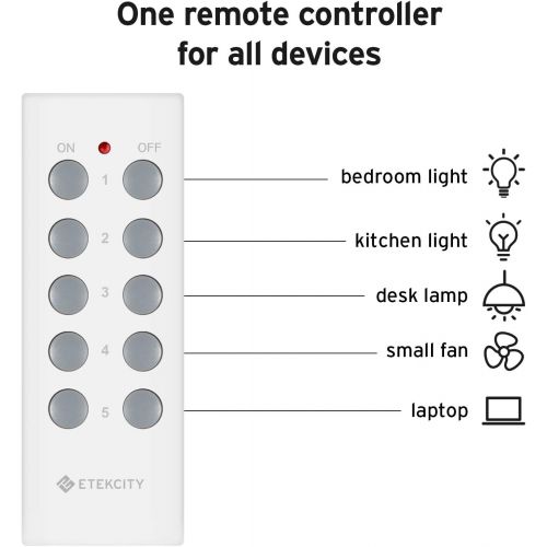  [아마존 핫딜] [아마존핫딜]Etekcity Wireless Remote Control Outlet Light Switch for Lights, Lamps, Christmas Decorations, Plug and Go, Up to 100 ft. Range, FCC, ETL Listed, White (Learning Code, 5Rx-2Tx)