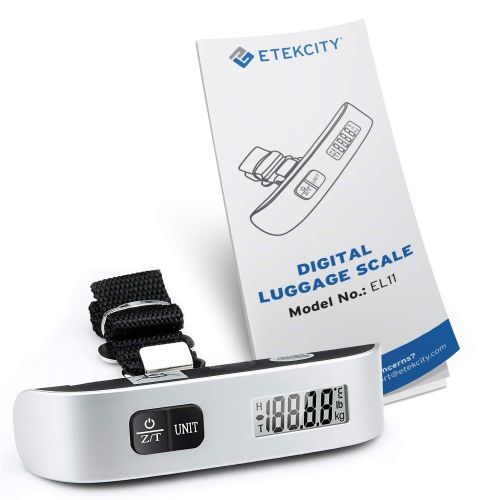  [아마존핫딜][아마존 핫딜] Amazon.com | Etekcity Digital Hanging Luggage Scale, Portable Handheld Baggage Scale for Travel, Suitcase Scale With Rubber Paint, Temperature Sensor, 110 Pounds, Silver, Battery I