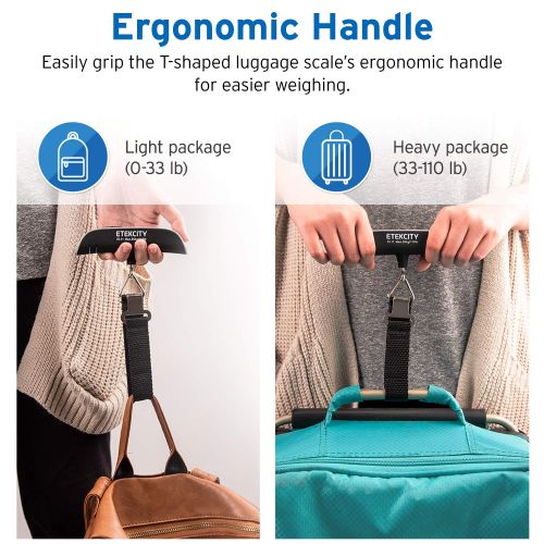  [아마존핫딜][아마존 핫딜] Amazon.com | Etekcity Digital Hanging Luggage Scale, Portable Handheld Baggage Scale for Travel, Suitcase Scale With Rubber Paint, Temperature Sensor, 110 Pounds, Silver, Battery I