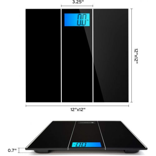  [아마존핫딜][아마존 핫딜] Etekcity Digital Body Weight Bathroom Scale with Step-On Technology, 400 Pounds, Body Tape Measure Included, Elegant Black (12 inch x 12 inch upgrded Platform)
