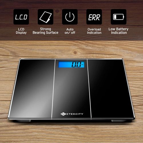  [아마존핫딜][아마존 핫딜] Etekcity Digital Body Weight Bathroom Scale with Step-On Technology, 400 Pounds, Body Tape Measure Included, Elegant Black (12 inch x 12 inch upgrded Platform)