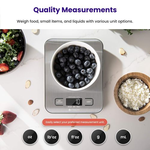  Etekcity Food Kitchen Scale, Digital Grams and Oz for Cooking, Baking, and Weight Loss, Christmas Gift for Holiday Meal Prep, Small, Stainless Steel