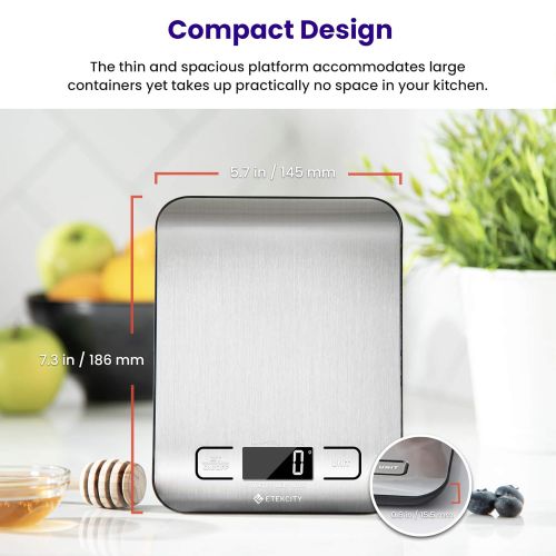  Etekcity Food Kitchen Scale, Digital Grams and Oz for Cooking, Baking, and Weight Loss, Christmas Gift for Holiday Meal Prep, Small, Stainless Steel