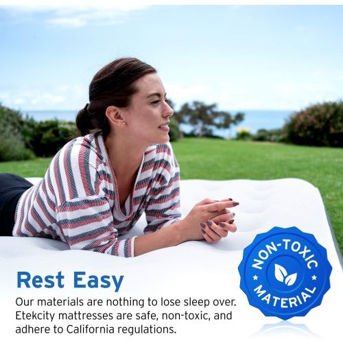  Etekcity Camping Air Mattress, Inflatable Mattress Air Bed Queen with Coil Beam Technology, Height 9, Carry Bag, White, No Pump Included