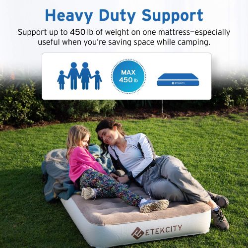  Etekcity Upgraded Camping Air Mattress, Queen Twin Airbed Height 9, Inflatable Bed Blow Up Mattress Raised Airbed with Rechargeable Pump, 2-Year Warranty, Storage Bag