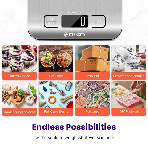  Etekcity Food Kitchen Scale, Digital Grams and Ounces for Weight Loss, Baking, Cooking, Keto and Meal Prep, Medium, 304 Stainless Steel