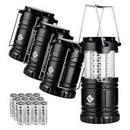 Etekcity 4 Pack LED Camping Lantern Portable Flashlight with 12 AA Batteries - Survival Kit for Emergency, Hurricane, Power Outage (Black, Collapsible) (CL10)