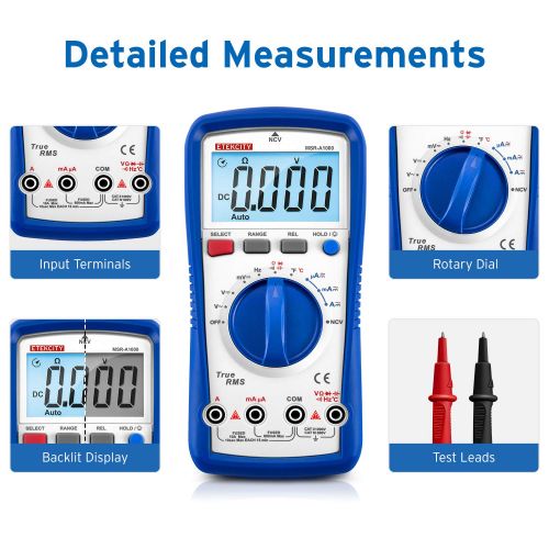  [아마존베스트]Etekcity Professional Digital Multimeter A1000, TRMS 6000 Counts Manual Auto Ranging, Measures Voltage, Current, Resistance, Frequency, Continuity, Capacitance, Diode Test, Tempera