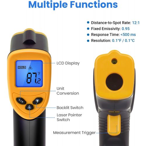  [아마존베스트]Etekcity Lasergrip 774 Non-contact Digital Laser Infrared Thermometer, Yellow and Black