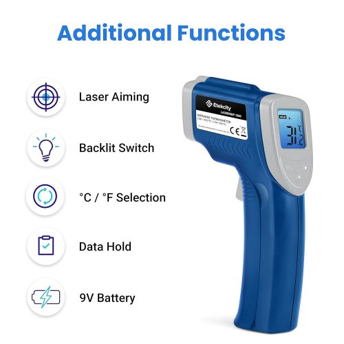  Etekcity Infrared Thermometer 1080 (Not for Human) Temperature Gun Non-Contact Digital Laser Thermometer-58℉~1022℉ (-50℃～550℃) Blue & Gray, Standard Size