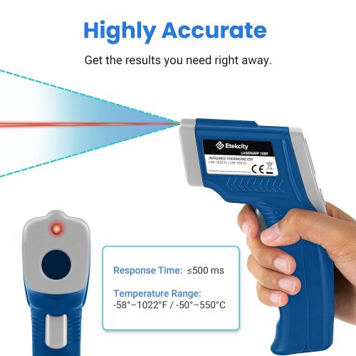  Etekcity Infrared Thermometer 1080 (Not for Human) Temperature Gun Non-Contact Digital Laser Thermometer-58℉~1022℉ (-50℃～550℃) Blue & Gray, Standard Size