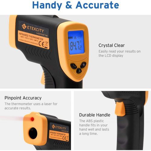  Etekcity Infrared Thermometer 749 (Not for Human) Temperature Gun Non-Contact Digital Lasergrip with LCD Backlit Display, -58℉ to 716℉ (-50℃ to 380℃), Black-Yellow