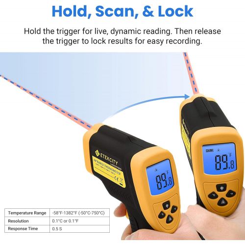  Etekcity Infrared Thermometer 800 (Not for Human) Non-Contact Digital Temperature Gun, 16:1 DTS Ratio, -58℉?to 1382℉ (-50℃ to 750℃), Yellow and Black