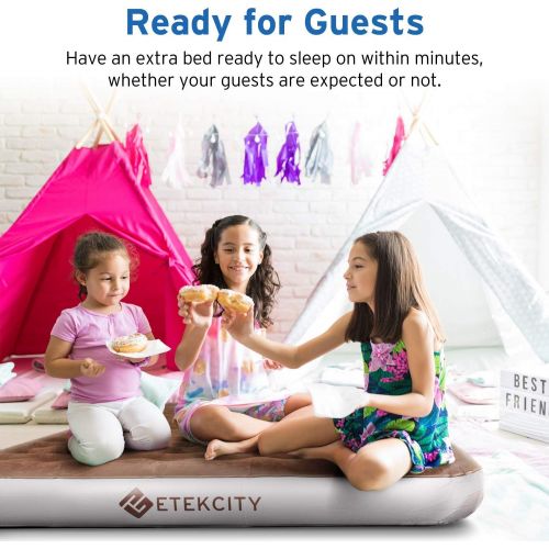  Etekcity Upgraded Camping Air Mattress, Queen Twin Airbed Height 9, Inflatable Bed Blow Up Mattress Raised Airbed with Rechargeable Pump, 2-Year Warranty, Storage Bag