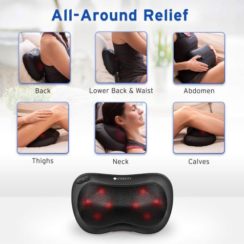  Etekcity Shiatsu Back Neck Massager with 8 Heated Rollers, Deep Tissue Kneading Shoulder Back Foot Electric Massage Pillow, Adjustable Intensity with Heat,Relaxation Gifts for Dad,