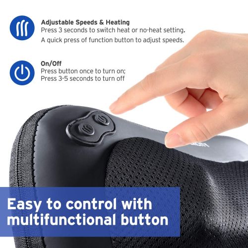  Etekcity Shiatsu Back Neck Massager with 8 Heated Rollers, Deep Tissue Kneading Shoulder Back Foot Electric Massage Pillow, Adjustable Intensity with Heat,Relaxation Gifts for Dad,