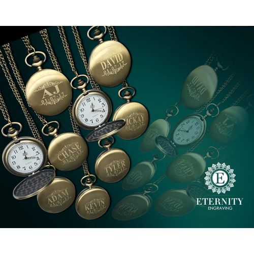  Eternity Engraving 9 Groomsmen Rose Gold pocket watches set of 9, Gift boxes included, engraving included, Chains included.