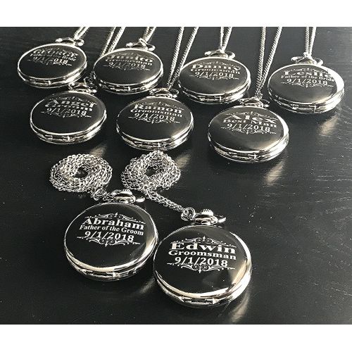  Eternity Engraving Pocket watch set, 9 Groomsmen silver pocket watches, Gift boxes included, engraving included, Chains included.