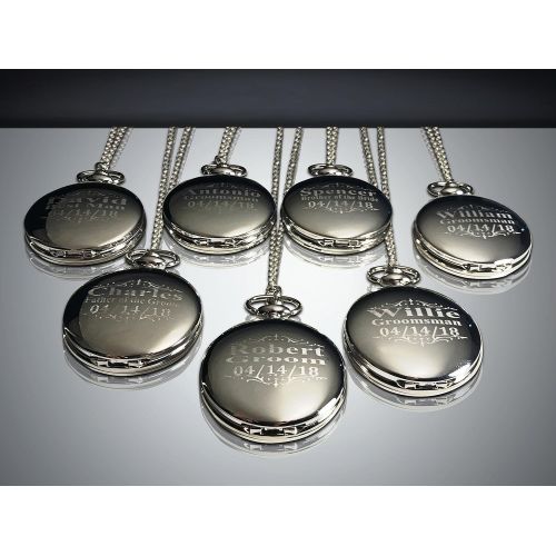  Eternity Engraving 10 Pocket watches. Groomsmen silver pocket watches set of 10, Gift boxes included, engraving included, Chains included.