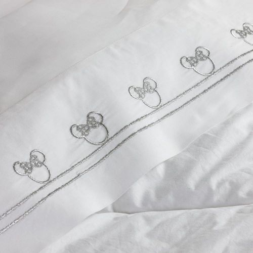  Ethan Allen | Disney Minnie Mouse Embroidered Sheet Set, Silver, Queen