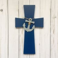 /EthelsGranddaughter Nautical Theme Nursery, Nautical Cross, Nautical Baptism Gift, Navy Anchor Wall Cross, Nautical Decorative Cross, Nautical Wall Cross