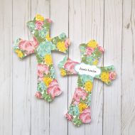 /EthelsGranddaughter Baby Girl Baptism Cross, Gift for Godchild, Coral Mint Gold, Coral Mint Nursery, Wall Crosses for Girls, Hawaiian Baby Gift, Hawaiian Cross