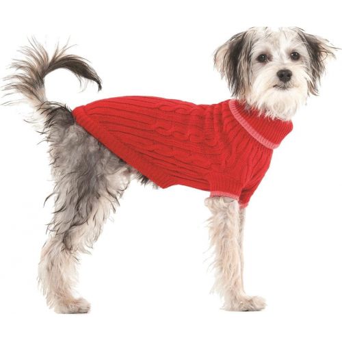  Fashion Pet Classic Cable Sweater | Dog Sweater | Leash Hole | Stylish Turtleneck Design | 100% Acrylic , Warm and Comfortable | By Ethical Pet