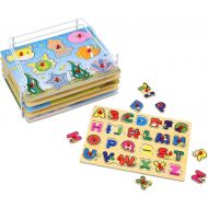 [아마존핫딜][아마존 핫딜] Etna Wooden Puzzles for Toddlers Products  6 Colorful Peg Puzzles with Bonus Puzzle Rack, Ideal Fun and Educational Toys for 1 Year Olds  Includes Alphabet Puzzle, Number Puzzle