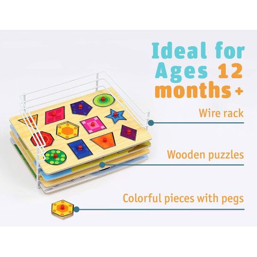  [아마존핫딜][아마존 핫딜] Etna Wooden Puzzles for Toddlers Products  6 Colorful Peg Puzzles with Bonus Puzzle Rack, Ideal Fun and Educational Toys for 1 Year Olds  Includes Alphabet Puzzle, Number Puzzle