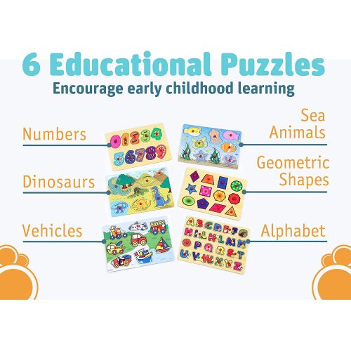  [아마존핫딜][아마존 핫딜] Etna Wooden Puzzles for Toddlers Products  6 Colorful Peg Puzzles with Bonus Puzzle Rack, Ideal Fun and Educational Toys for 1 Year Olds  Includes Alphabet Puzzle, Number Puzzle