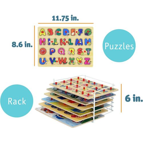  [아마존핫딜][아마존 핫딜] Etna Wooden Puzzles for Toddlers Products  6 Colorful Peg Puzzles with Bonus Puzzle Rack, Ideal Fun and Educational Toys for 1 Year Olds  Includes Alphabet Puzzle, Number Puzzle