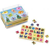 [아마존베스트]Wooden Puzzles For Toddlers by Etna Products  6 Colorful Peg Puzzles with Bonus Puzzle Rack, Ideal Fun and Educational Toys for Ages 3 and Up  Includes Alphabet Puzzle, Number Pu