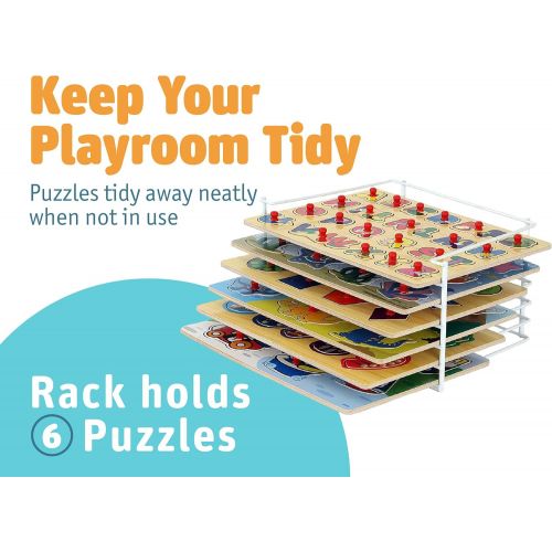  [아마존베스트]Wooden Puzzles For Toddlers by Etna Products  6 Colorful Peg Puzzles with Bonus Puzzle Rack, Ideal Fun and Educational Toys for Ages 3 and Up  Includes Alphabet Puzzle, Number Pu