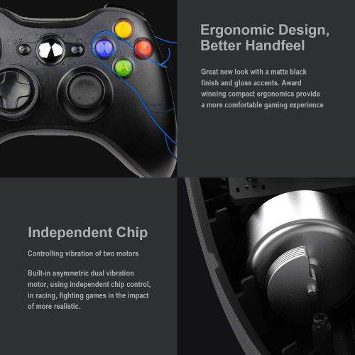  Wireless Controller for Xbox 360, Etpark Xbox 360 Joystick Wireless Game Controller for Xbox & Slim 360 PC (Black)