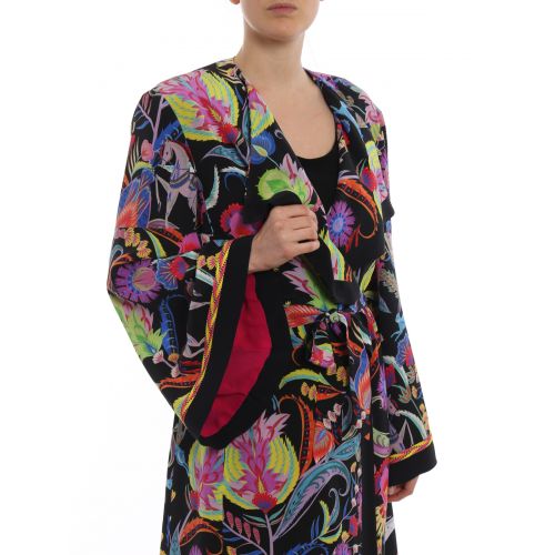  Etro Printed silk belted long trench