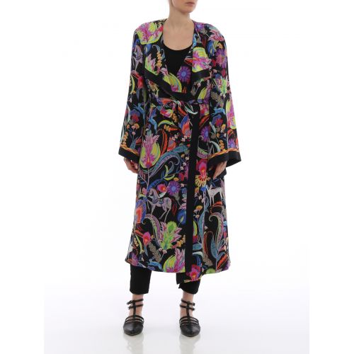  Etro Printed silk belted long trench