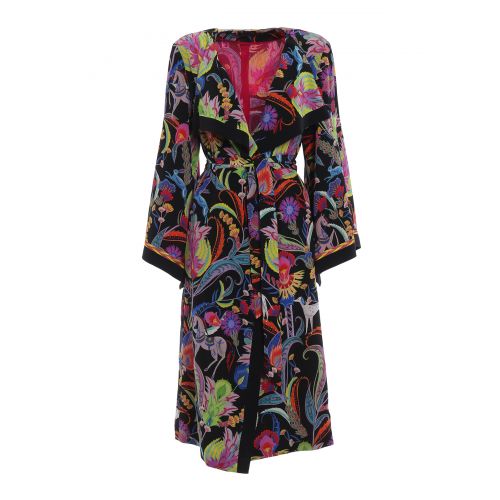  Etro Printed silk belted long trench