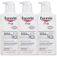 Eucerin Baby Wash & Shampoo - 2 in 1 Tear Free Formula, Hypoallergenic & Fragrance Free, Nourish and Soothe Sensitive Skin - 13.5 fl. oz. Pump Bottle (Pack of 3)