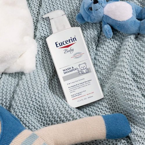  Eucerin Baby Wash & Shampoo - 2 in 1 Tear Free Formula, Hypoallergenic & Fragrance Free, Nourish and Soothe Sensitive Skin - 13.5 fl. oz. Pump Bottle (Pack of 3)